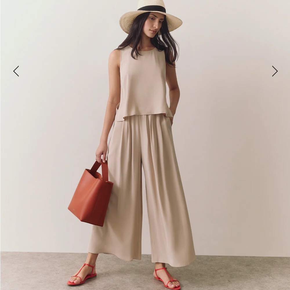 Elegant washable silk cropped pants